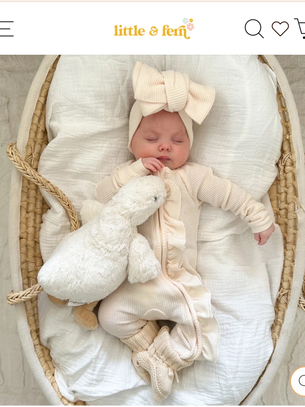 Little & Fern FRILL ZIP ROMPER | CREAM WAFFLE